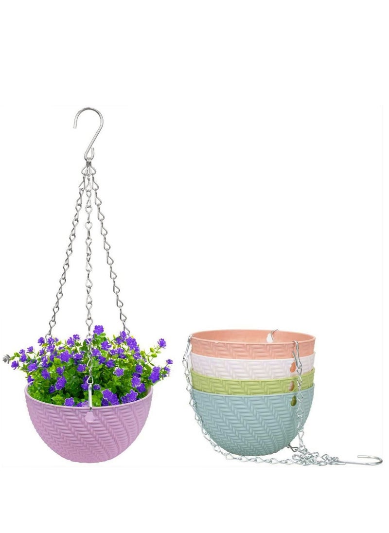 Excefore Plastic Hanging Basket, 5 Pcs Hanging Plant Basket Flower Pots, Plant Holder Container with Chain Hooks, Weave Pattern Design for Home Decor, for Indoor Outdoor Use(5 Colors)  - Image 1