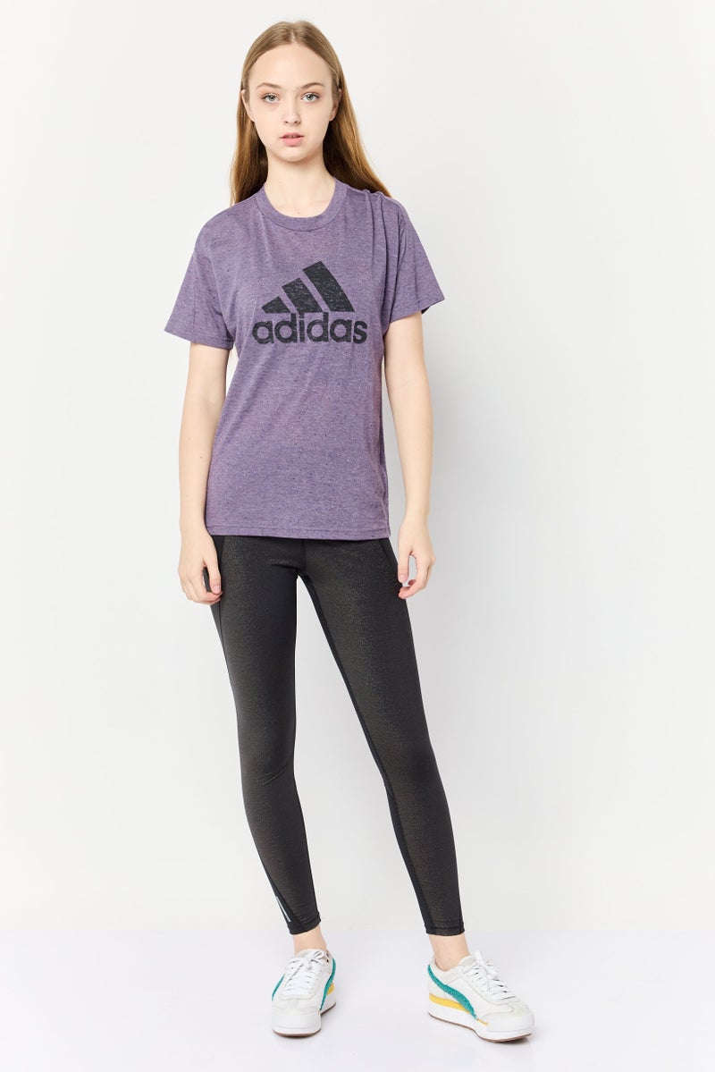 Adidas Women Sportswear Fit Short Sleeves Training T-shirt, Purple - Image 2