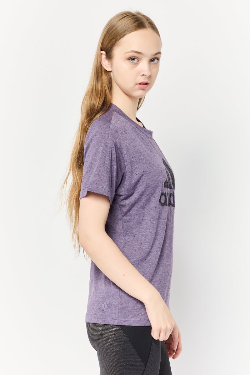 Adidas Women Sportswear Fit Short Sleeves Training T-shirt, Purple - Image 3