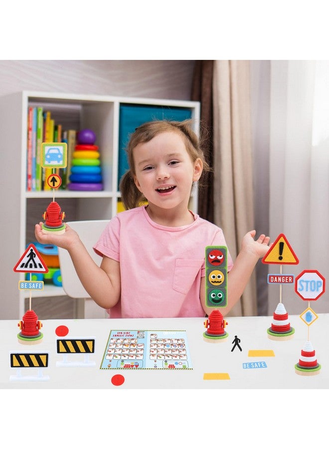 Coola 8 Pieces Felt Craft Traffic Signs for Kids,Including DIY Craft Street Sign, Road Signs and Traffic Light,Craft Kits Toy for Kids Ages 3-8 - Image 4