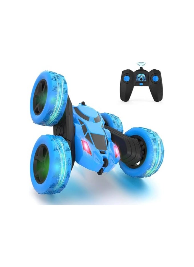 S2C S2C Remote Control Car, RC Cars Stunt Car Toy, 4WD 2.4Ghz Double Sided 360° Rotating RC Car with Headlights, Kids Xmas Toy Cars for Boys/Girls (Blue)  - Image 1