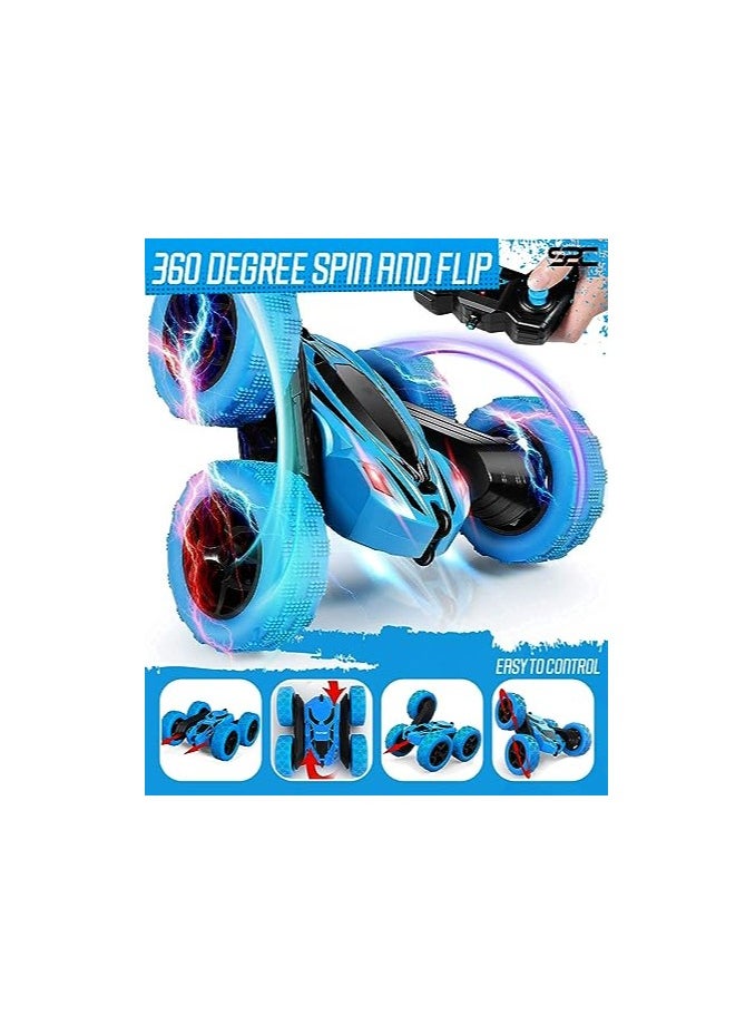 S2C S2C Remote Control Car, RC Cars Stunt Car Toy, 4WD 2.4Ghz Double Sided 360° Rotating RC Car with Headlights, Kids Xmas Toy Cars for Boys/Girls (Blue)  - Image 2