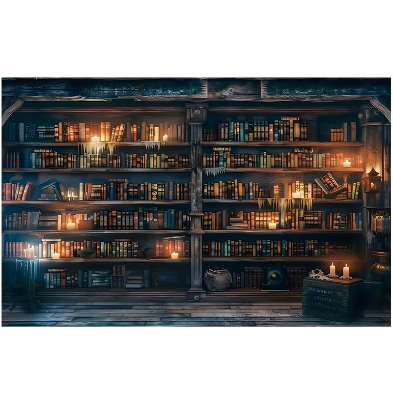 Fanghui Restore Ancient Ways Magic Bookcase Photo Backdrop 7 * 5ft Wizard School Magic Bookshelf Photography Background Polyester Retro Library Bookcase Party Decoration Props Banner - Image 2