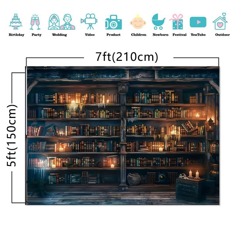 Fanghui Restore Ancient Ways Magic Bookcase Photo Backdrop 7 * 5ft Wizard School Magic Bookshelf Photography Background Polyester Retro Library Bookcase Party Decoration Props Banner - Image 5