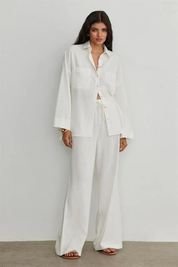 Suud Collection Saud Collection White Portofino Linen Trousers