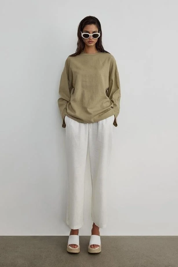 Suud Collection Saud Collection White Portofino Linen Trousers