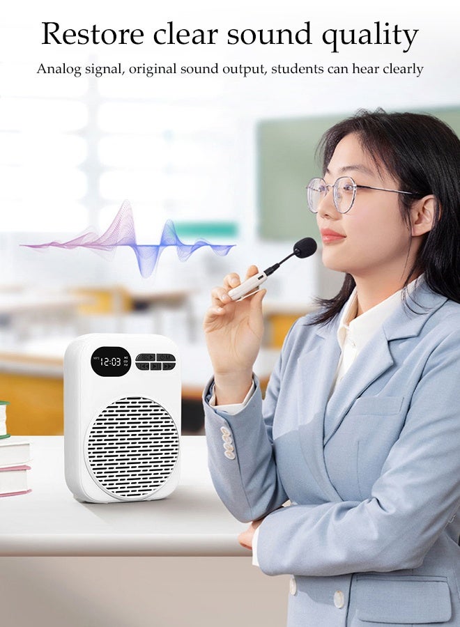 DUNISO Voice Amplifier for Teachers，Bluetooth Voice Amplifier with Wired Microphone Headset，Portable Rechargeable Bullhorn with Strap，Support U Disk and TF Card,Suitable for Teachers Tour Guides Coaches，White - Image 3