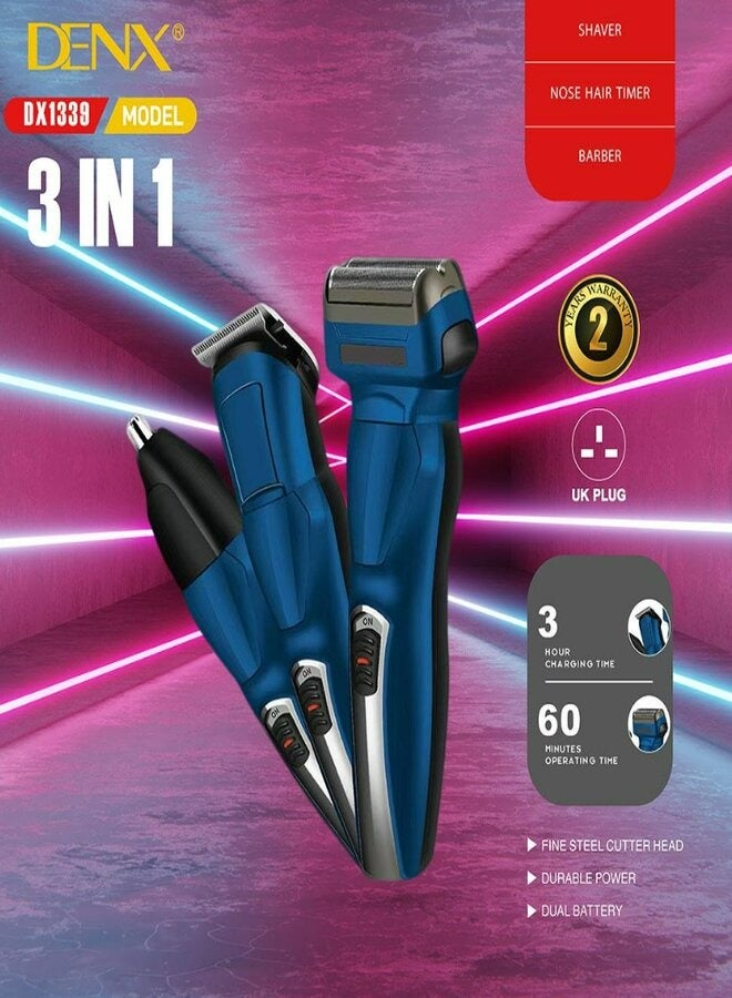 Denx 3 in 1 Hair Clipper Dual Battery Durable Power Multicolor - Image 2