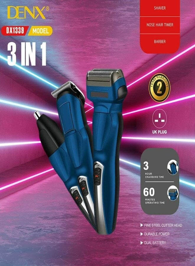Denx 3 in 1 Hair Clipper Dual Battery Durable Power Multicolor - Image 3