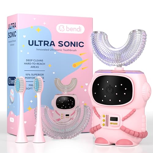 Bendi Sensory 360 Round U-Shaped Astronaut Design Mouthguard Electric Toothbrush for Kids Ages 2-7 - Automatic Memory Function - 5 Modes Toothbrush with Multiple Heads – Kids Travel Essentials (Pink) - Image 1