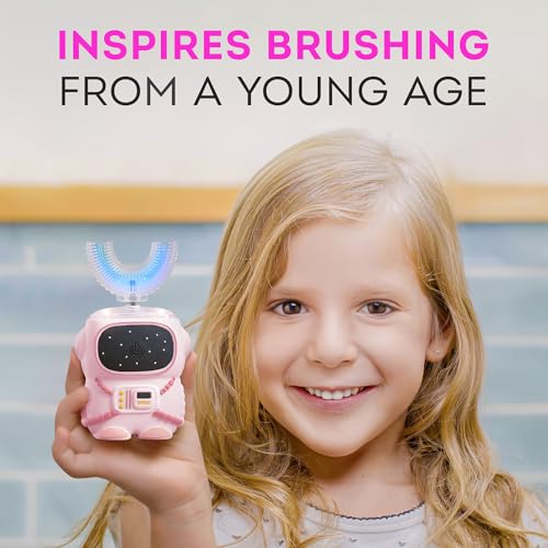 Bendi Sensory 360 Round U-Shaped Astronaut Design Mouthguard Electric Toothbrush for Kids Ages 2-7 - Automatic Memory Function - 5 Modes Toothbrush with Multiple Heads – Kids Travel Essentials (Pink) - Image 2