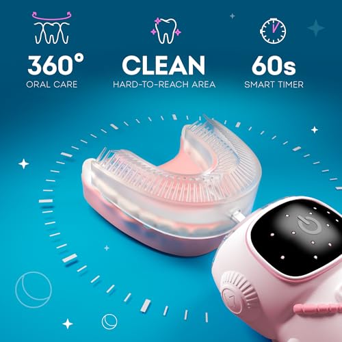 Bendi Sensory 360 Round U-Shaped Astronaut Design Mouthguard Electric Toothbrush for Kids Ages 2-7 - Automatic Memory Function - 5 Modes Toothbrush with Multiple Heads – Kids Travel Essentials (Pink) - Image 3