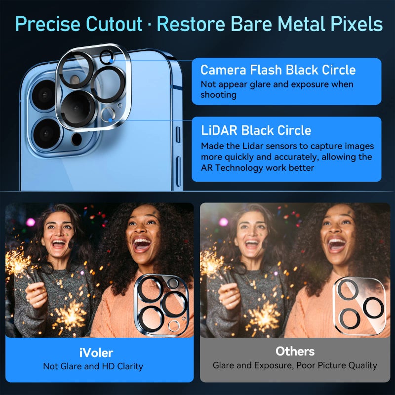 ivoler [4 Pack]iVoler Camera Lens Protector Designed for iPhone 13 Pro Max 6.7â€/13 Pro 6.1â€ Screen Protector Tempered Glass[Case Friendly][New version],Scratch-Resistant,Easy Installation,Clear+Black Circle - Image 3