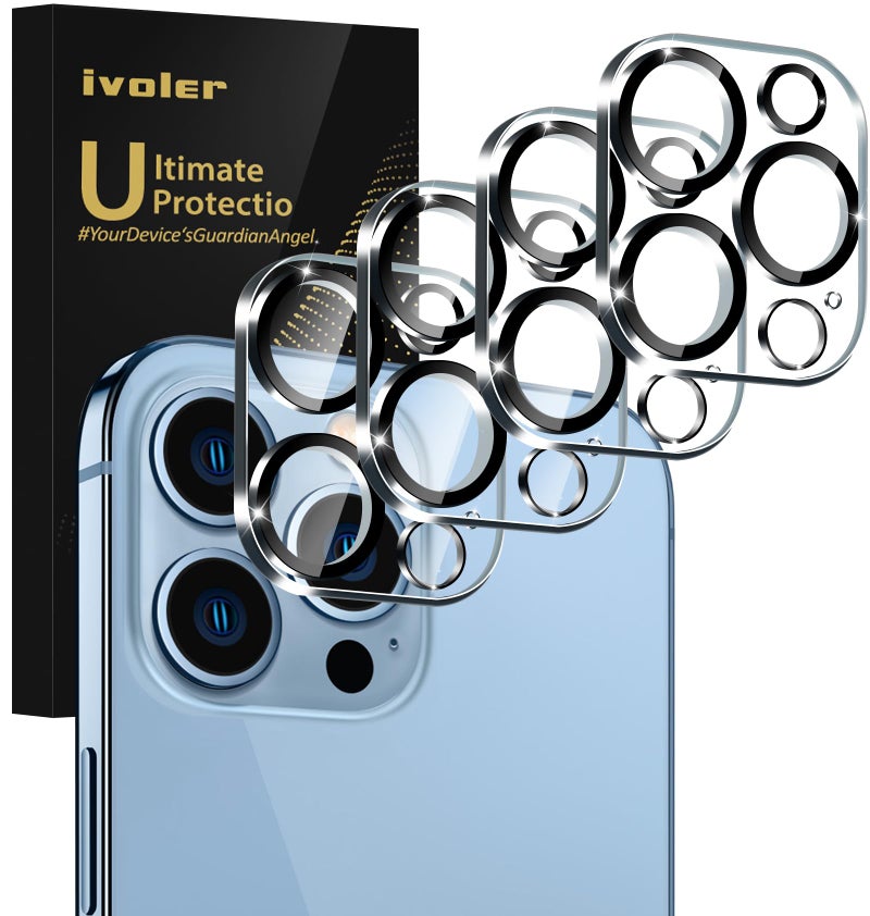 ivoler [4 Pack]iVoler Camera Lens Protector Designed for iPhone 13 Pro Max 6.7â€/13 Pro 6.1â€ Screen Protector Tempered Glass[Case Friendly][New version],Scratch-Resistant,Easy Installation,Clear+Black Circle - Image 1