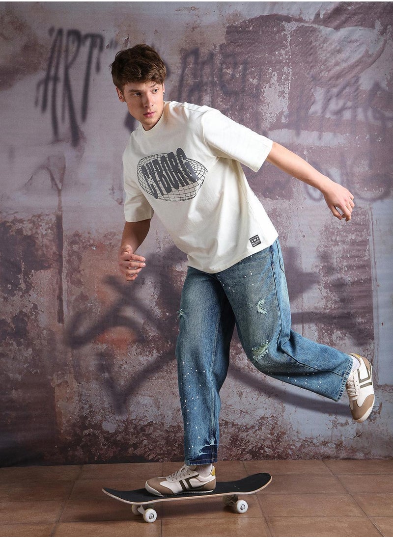 Hubberholme - Off-White Oversized Tshirts Printed design crafted from 100% Cotton featuring Half Sleeve with Slip on closure. - Image 1