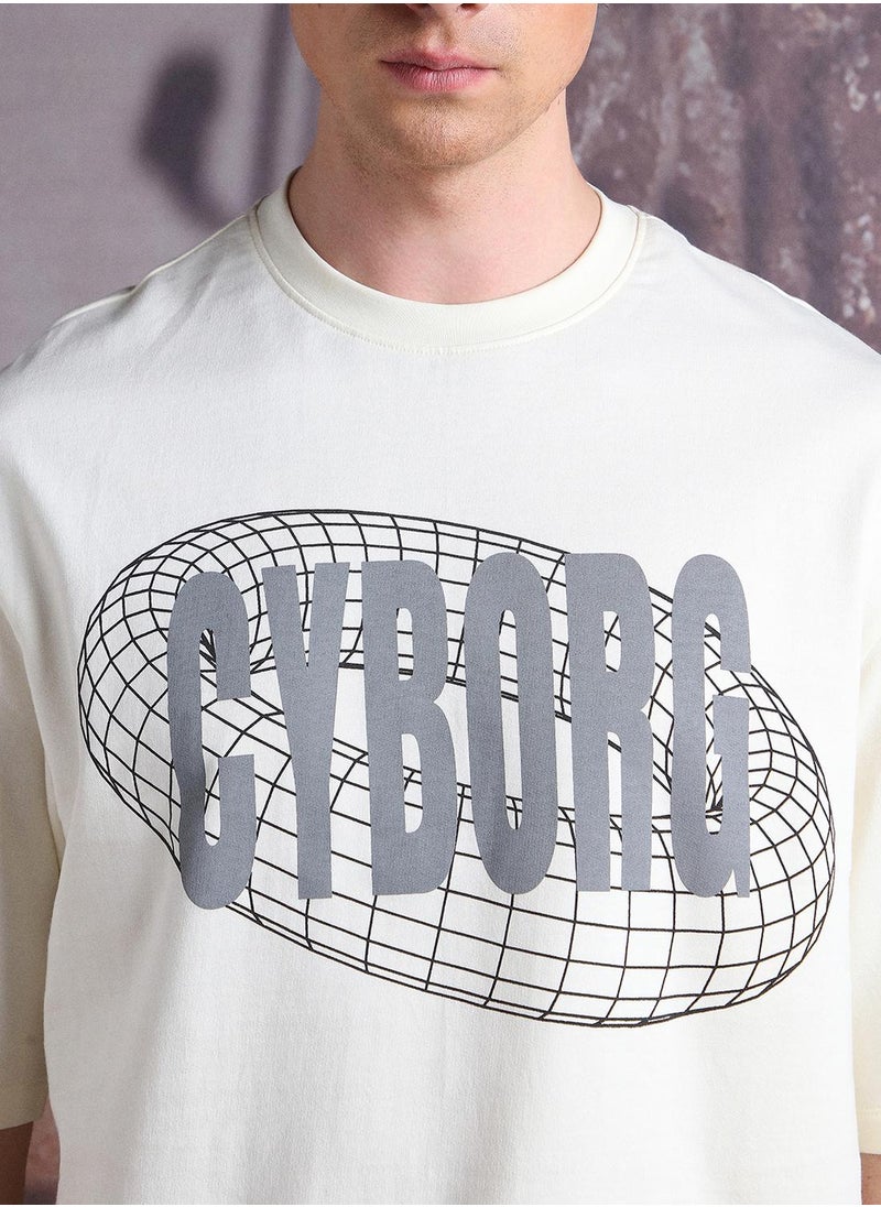 Hubberholme - Off-White Oversized Tshirts Printed design crafted from 100% Cotton featuring Half Sleeve with Slip on closure. - Image 1