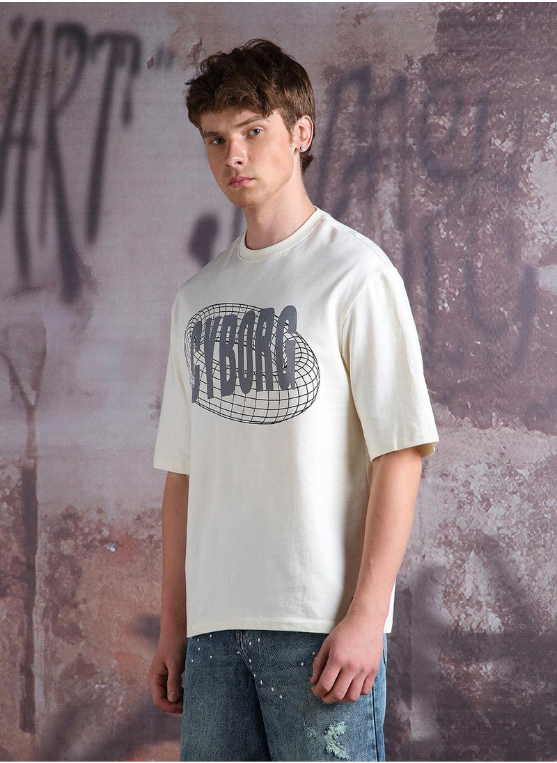 Hubberholme - Off-White Oversized Tshirts Printed design crafted from 100% Cotton featuring Half Sleeve with Slip on closure. - Image 1