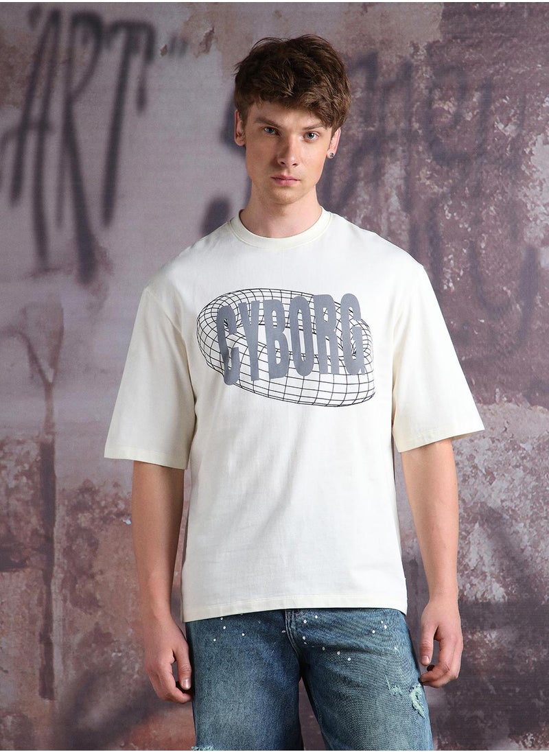 Hubberholme - Off-White Oversized Tshirts Printed design crafted from 100% Cotton featuring Half Sleeve with Slip on closure. - Image 1