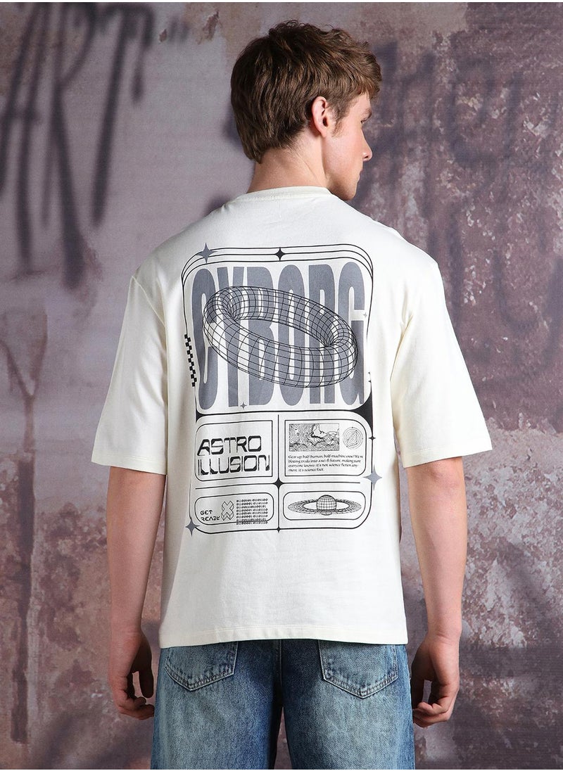 Hubberholme - Off-White Oversized Tshirts Printed design crafted from 100% Cotton featuring Half Sleeve with Slip on closure. - Image 1