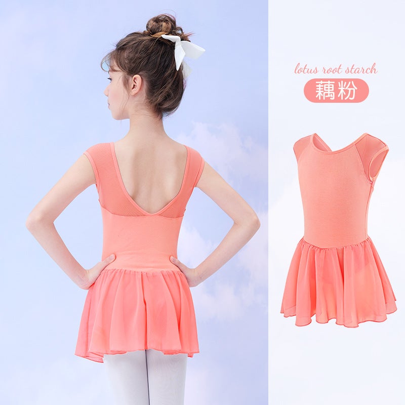 Girls Summer Sleeveless Chiffon Ballet Dance Dress Lotus root starch 