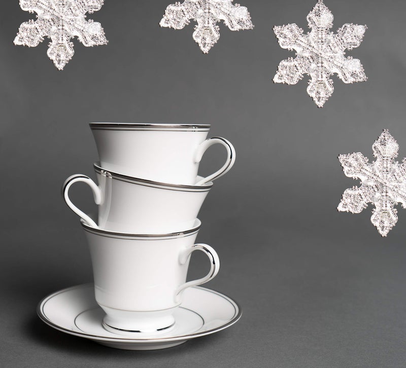 DANKOTUWA, world-class tableware Dankotuwa Luxury Platinum Tea Coffee Cup and Saucer Set for 6 (12 Pcs, 210ml) | Fine Porcelain | Vegan, Scratch Resistant, Dishwasher Safe, Gift for Anniversary (Infinity Platinum) - Image 2
