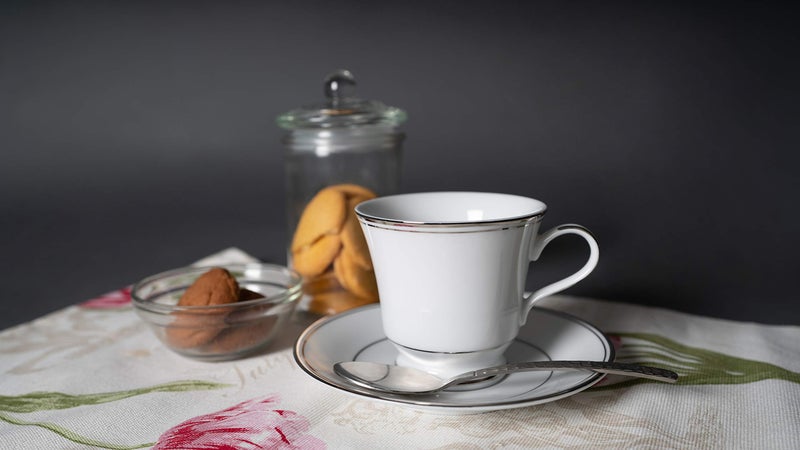 DANKOTUWA, world-class tableware Dankotuwa Luxury Platinum Tea Coffee Cup and Saucer Set for 6 (12 Pcs, 210ml) | Fine Porcelain | Vegan, Scratch Resistant, Dishwasher Safe, Gift for Anniversary (Infinity Platinum) - Image 3