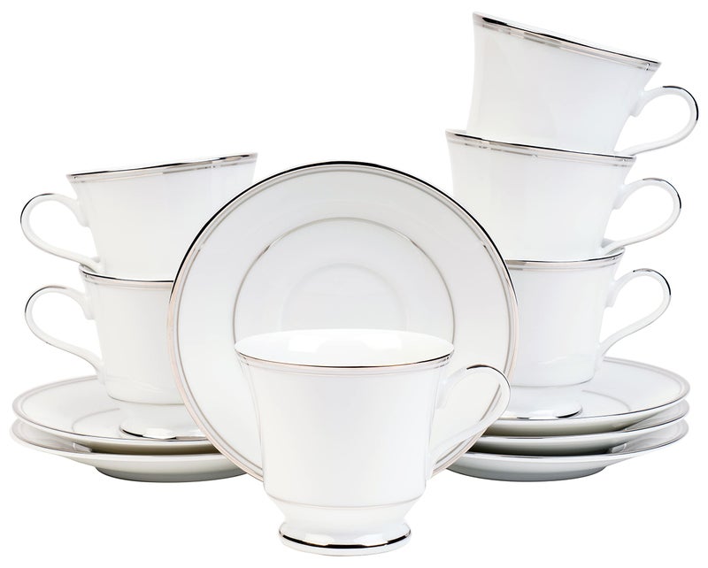 DANKOTUWA, world-class tableware Dankotuwa Luxury Platinum Tea Coffee Cup and Saucer Set for 6 (12 Pcs, 210ml) | Fine Porcelain | Vegan, Scratch Resistant, Dishwasher Safe, Gift for Anniversary (Infinity Platinum) - Image 1
