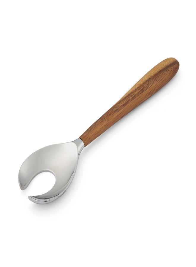 Nambe Nambé Curvo Serving Fork, 13 x 3 Inch - Acacia Wood Handle & Stainless Steel Utensil, Rounded Easy-Grip Design for Serving Main Dishes, Salads & Sides, Tableware Accessory - Image 1