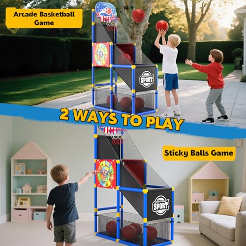 EagleStone 2in1 Kids Arcade Basketball Hoop with Dart Board4 Balls Adjustable Height Basketball Toy Indoor Outdoor Carnival Games Gift for Boys Girls Toddlers Ages 36 Years OldPump Included - Image 5