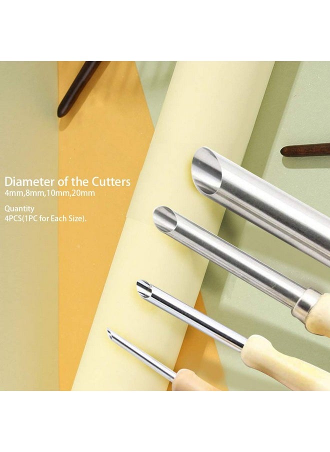 Bluecell - Pack Of 4 Stainless Steel And Wood Circular Clay Hole Cutters For Pottery And Sculpture - Image 1