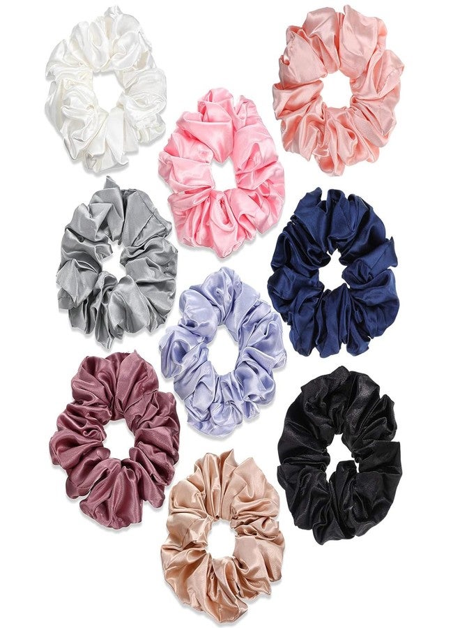 IGNOTO Satin Scrunchies for Hair, Soft Silk Elastic Hair Band Set Hair Ties Ponytail Holders for Women and Girls || Color:- Assorted (Pack of 9) a - Image 1