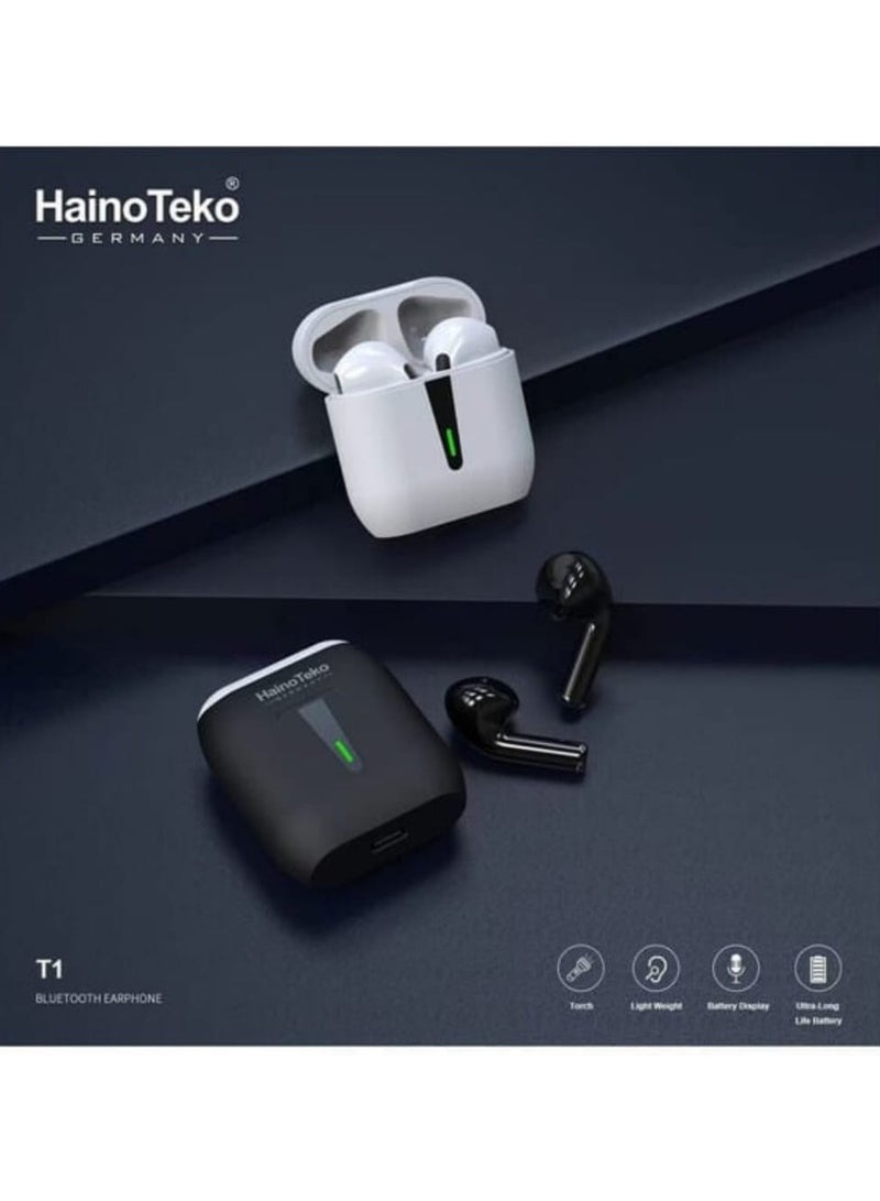 Haino Teko Germany T1 True Wireless Earphone with Mic and Light for Android and iPhone Mobile and Tablets Black - Image 2