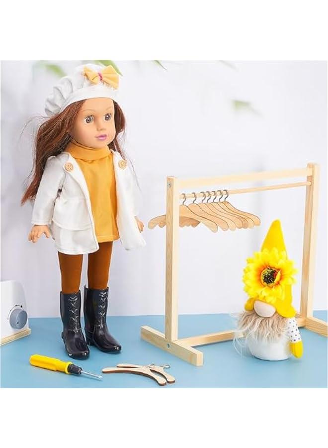 11 Pcs Doll Garment Rack with Wooden Clothes Hanger for 18 Inch Girl Doll Clothes Mini Hangers Wardrobe Furniture Accessories for Dollhouse Baby Shower Supplies  - Image 5