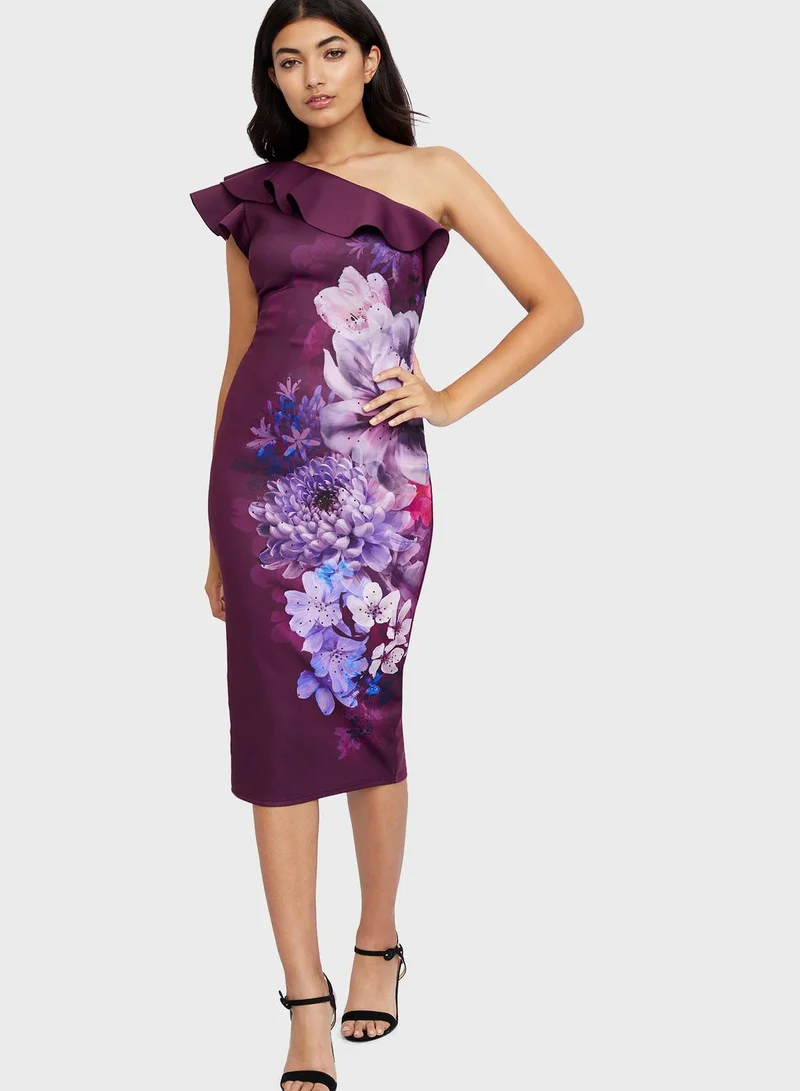 lipsy one shoulder ruffle dress Lipsy Premium Ruffle One Shoulder Midi Dress, Rose