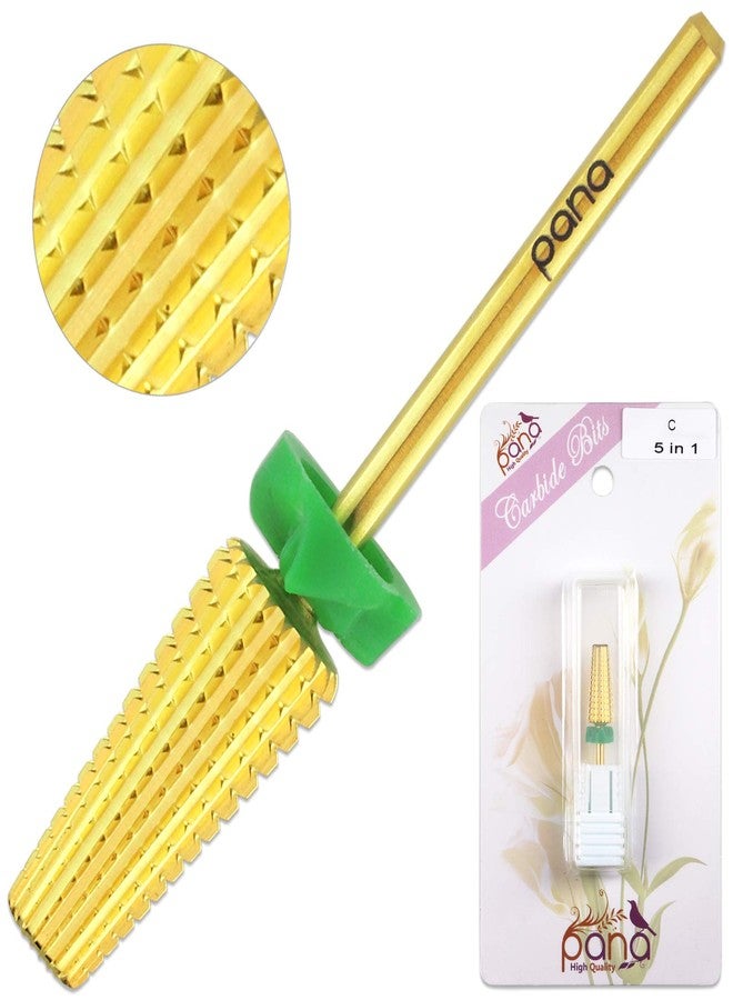 PANA Nail Carbide 5 in 1 Bit Two Way Rotate use for Both Left & Right Handed Remove Acrylic or Hard Gel 3/32" Shank Manicure (Coarse, Gold) - Image 3