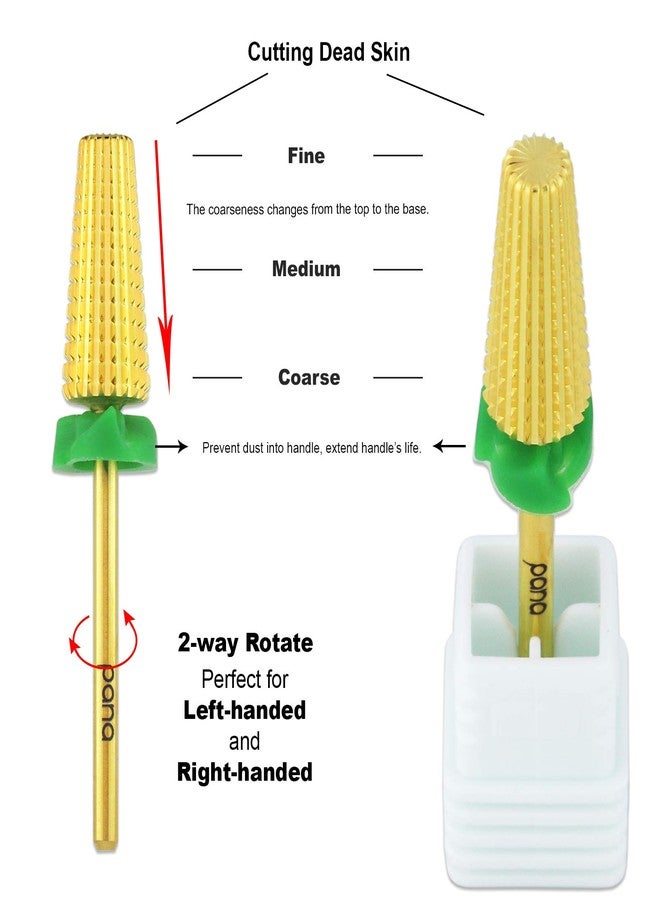 PANA Nail Carbide 5 in 1 Bit Two Way Rotate use for Both Left & Right Handed Remove Acrylic or Hard Gel 3/32" Shank Manicure (Coarse, Gold) - Image 4