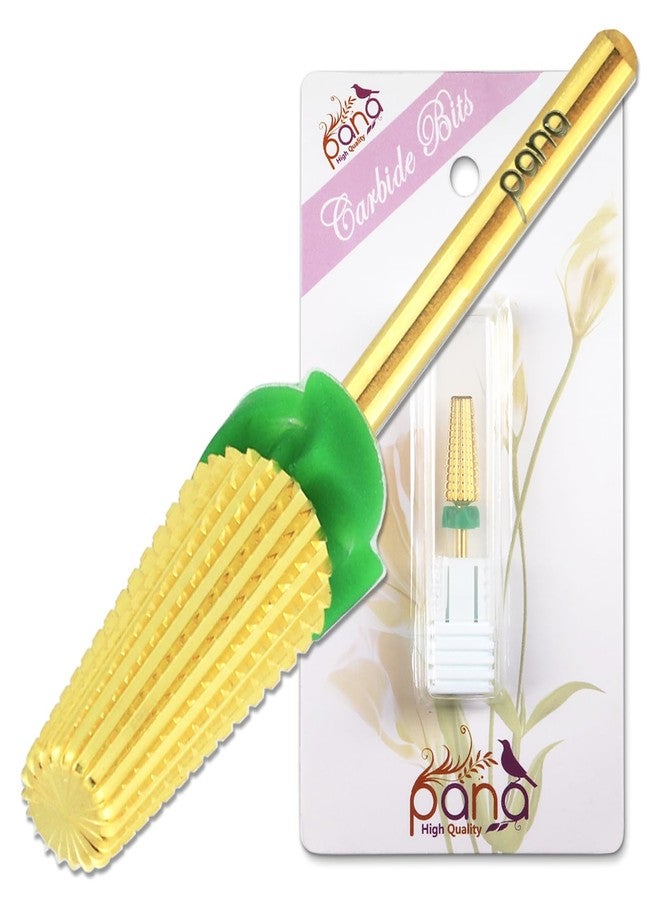 PANA Nail Carbide 5 in 1 Bit Two Way Rotate use for Both Left & Right Handed Remove Acrylic or Hard Gel 3/32" Shank Manicure (Coarse, Gold) - Image 1