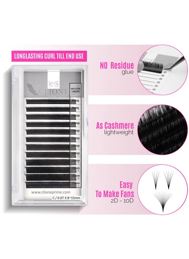CLIONE PRIME - Lash Extension Lashes 0.07 C Curl Lash Extensions 815 Mm Mixed Length Eyelash Extensions Mega Volume Lash Extensions Classic Eyelash Extension Pestañas Pelo A Pelo Profesional - Image 1