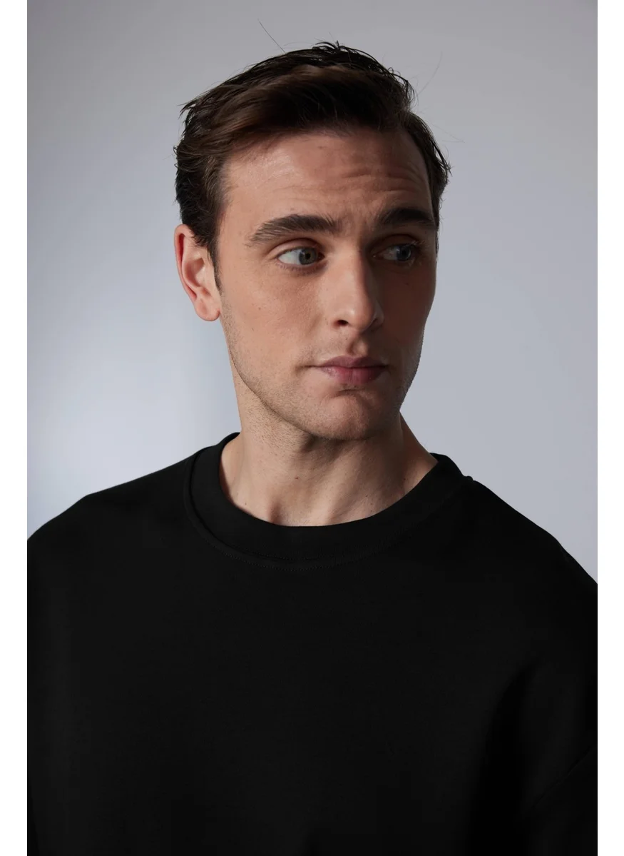 تودورس Oversize Wide Cut Cotton Soft Textured Basic Crew Neck Black T-Shirt