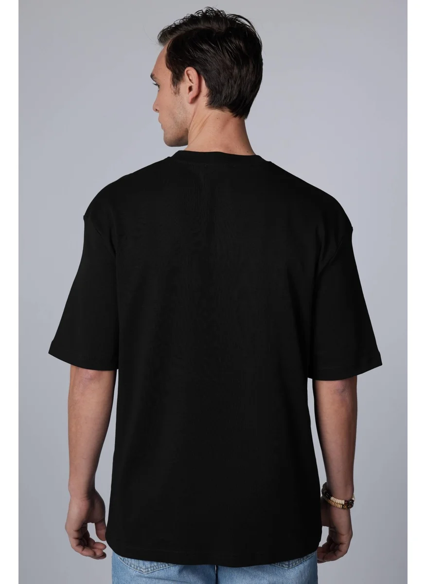 تودورس Oversize Wide Cut Cotton Soft Textured Basic Crew Neck Black T-Shirt