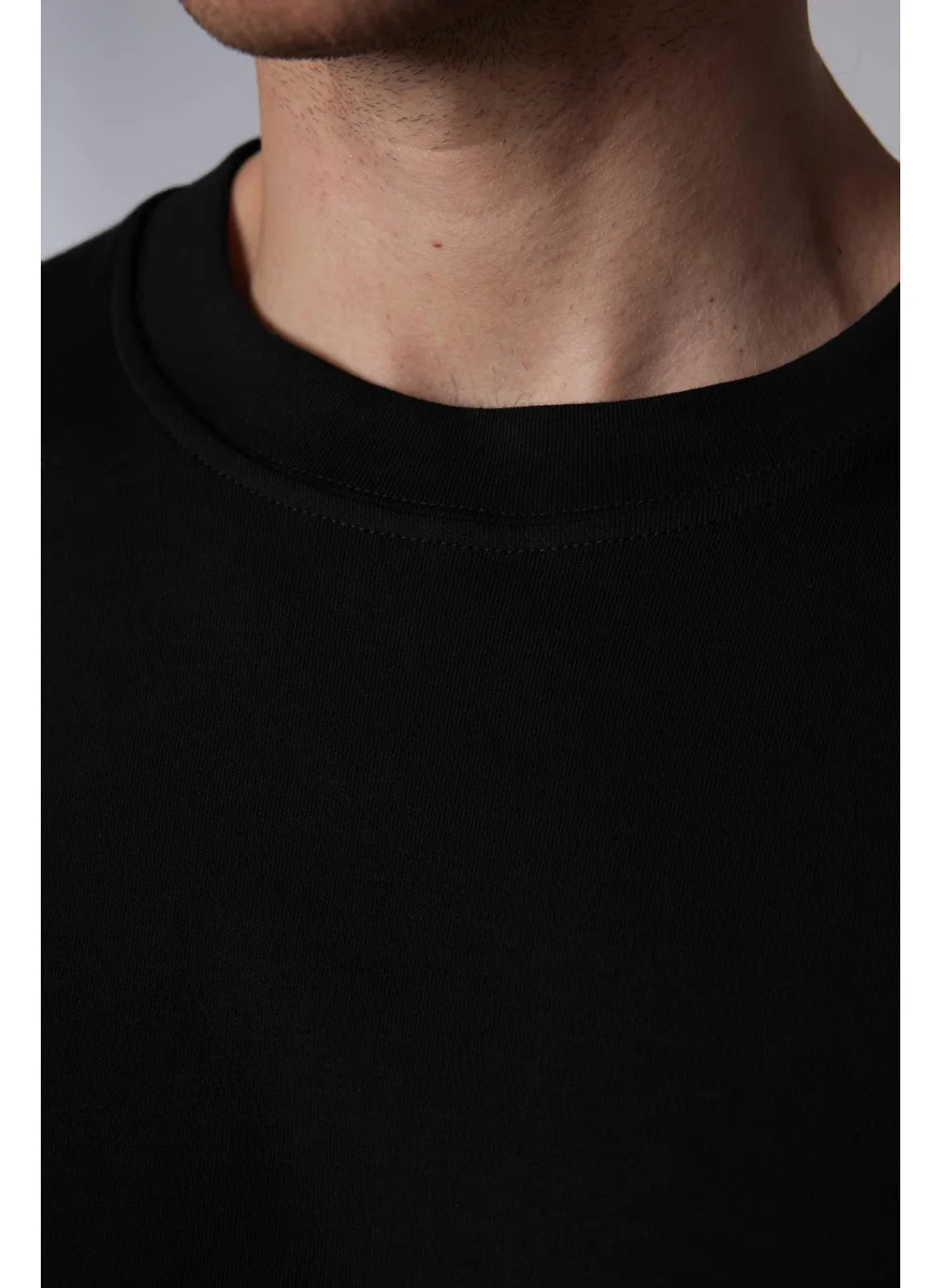 تودورس Oversize Wide Cut Cotton Soft Textured Basic Crew Neck Black T-Shirt