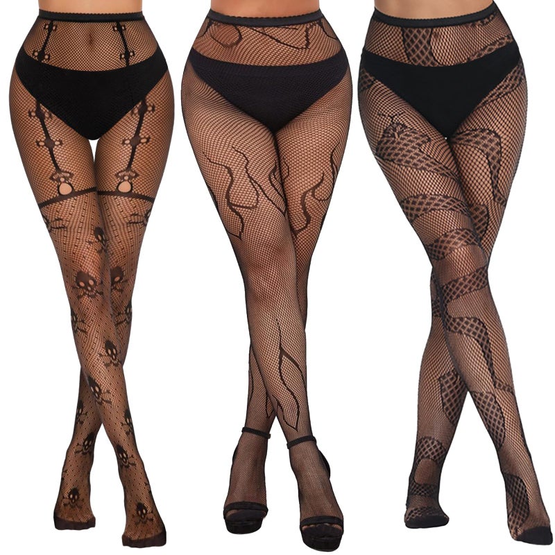 Buauty Lace Patterned Fishnet Tights for Women Black Fishnets Leggings Lace Tights - Image 1