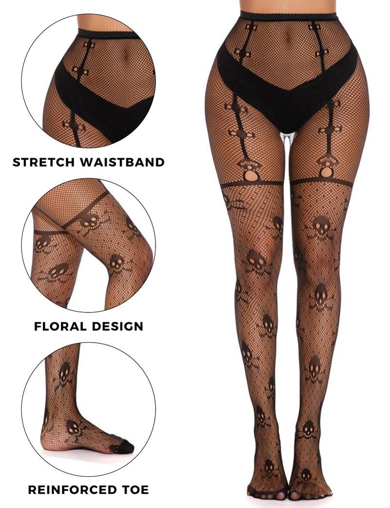 Buauty Lace Patterned Fishnet Tights for Women Black Fishnets Leggings Lace Tights - Image 3