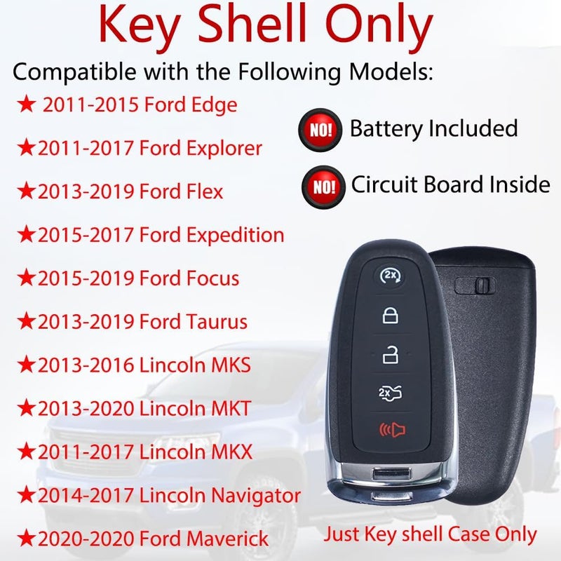 MechanMagic Key Fob Shell Cover for Ford Explorer Edge Flex Expedition Focus Taurus Maverick Lincoln Navigator MKS MKT MKX 2011-2020 Keyless Entry Remote Control Case Replacement 5 Buttons - Image 2