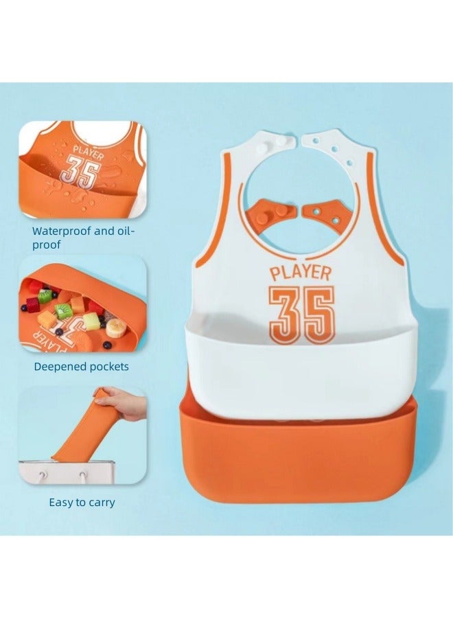 Baby Silicone Bib Baby Eating Bib Newborn Infant Functional Silicone Lightweight Food Bibs Orange - Image 3