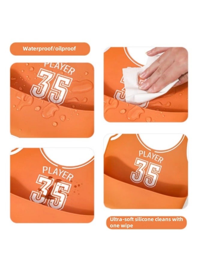 Baby Silicone Bib Baby Eating Bib Newborn Infant Functional Silicone Lightweight Food Bibs Orange - Image 4