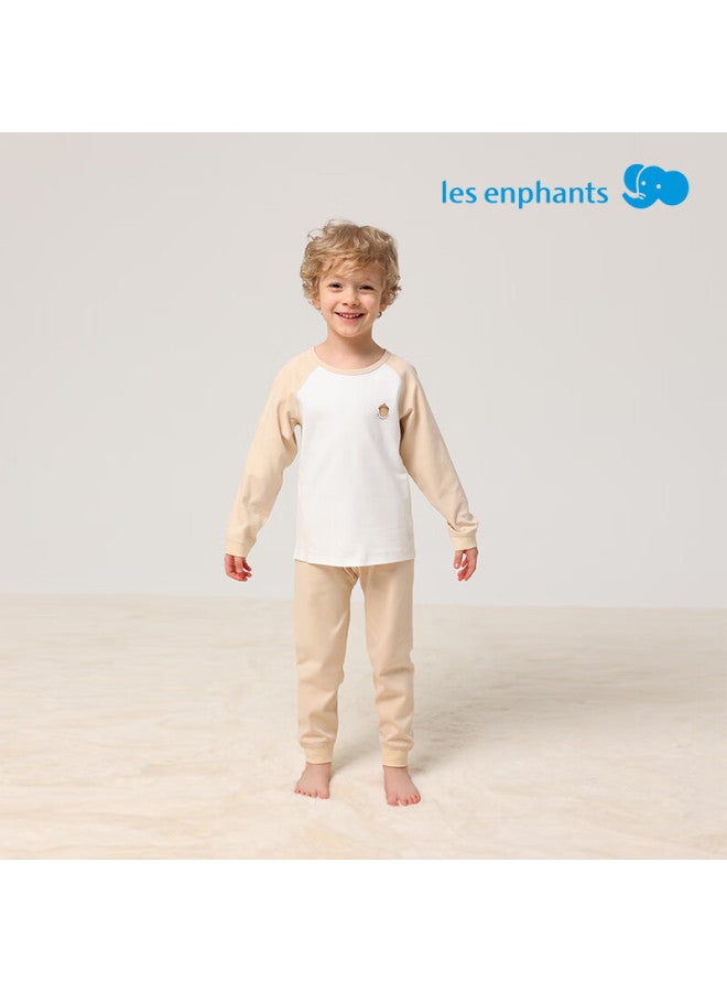 Les enphants Liyingfang Kids Pajamas Boys Girls Autumn Thermal Underwear Set Baby Warm Clothing Set Round Neck Khaki 140 CM - Image 1
