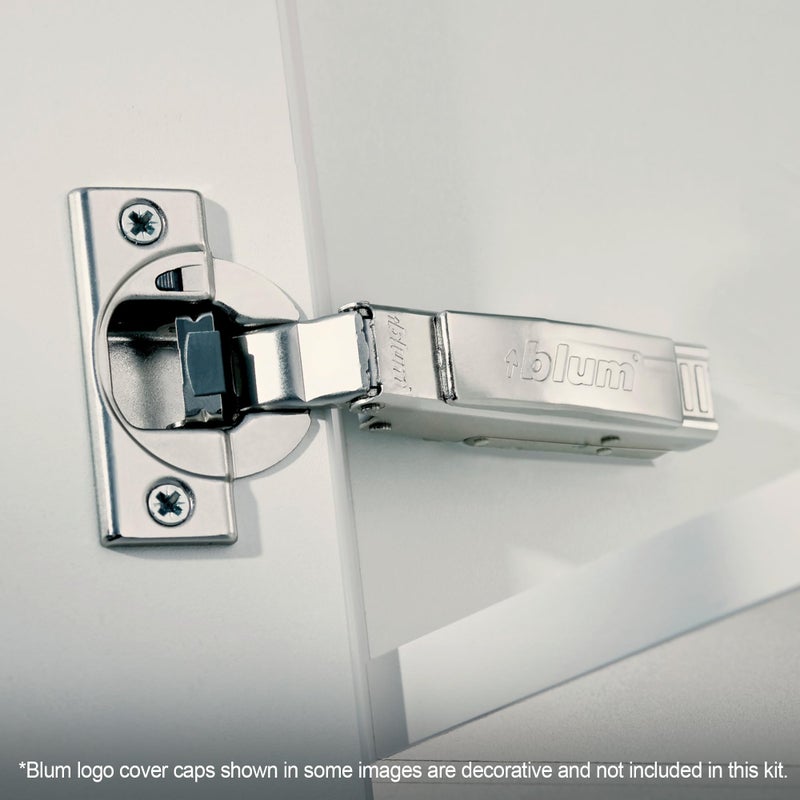 Blum Clip top BLUMOTION Hinge Kit (1 Kit), Full Overlay, 110Â° Opening Angle, Steel, Soft Close Euro-Style Hinges with Clip Mounting Plate for Frameless Cabinets - Image 2
