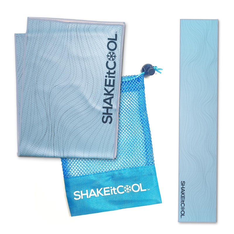 SHAKEitCOOL Original Cooling Towel â€“ Be Cool in Style - Heat Relief, Soft, Lightweight, Sun Protection, Easy Clean - Perfect for Biking, Running, Yoga, Gym, Gardening - Blue Wave - Image 1