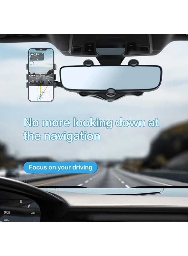 Rearview Mirror Phone Holder for Car - Rotatable and Retractable Phone Mount for Car, Multifunctional 360° Rear View Mirror Phone Holder Suitable for All Mobile Phones and All Car - Image 3